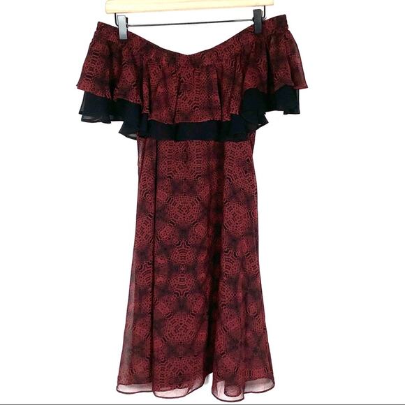 NWT Sam Edelman red and black reptile off shoulder knee length dress size 4 - Picture 1 of 5